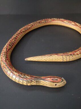 Wooden Handpainted Articulated Wiggle Snake w/ Realistic Movement 28" Long